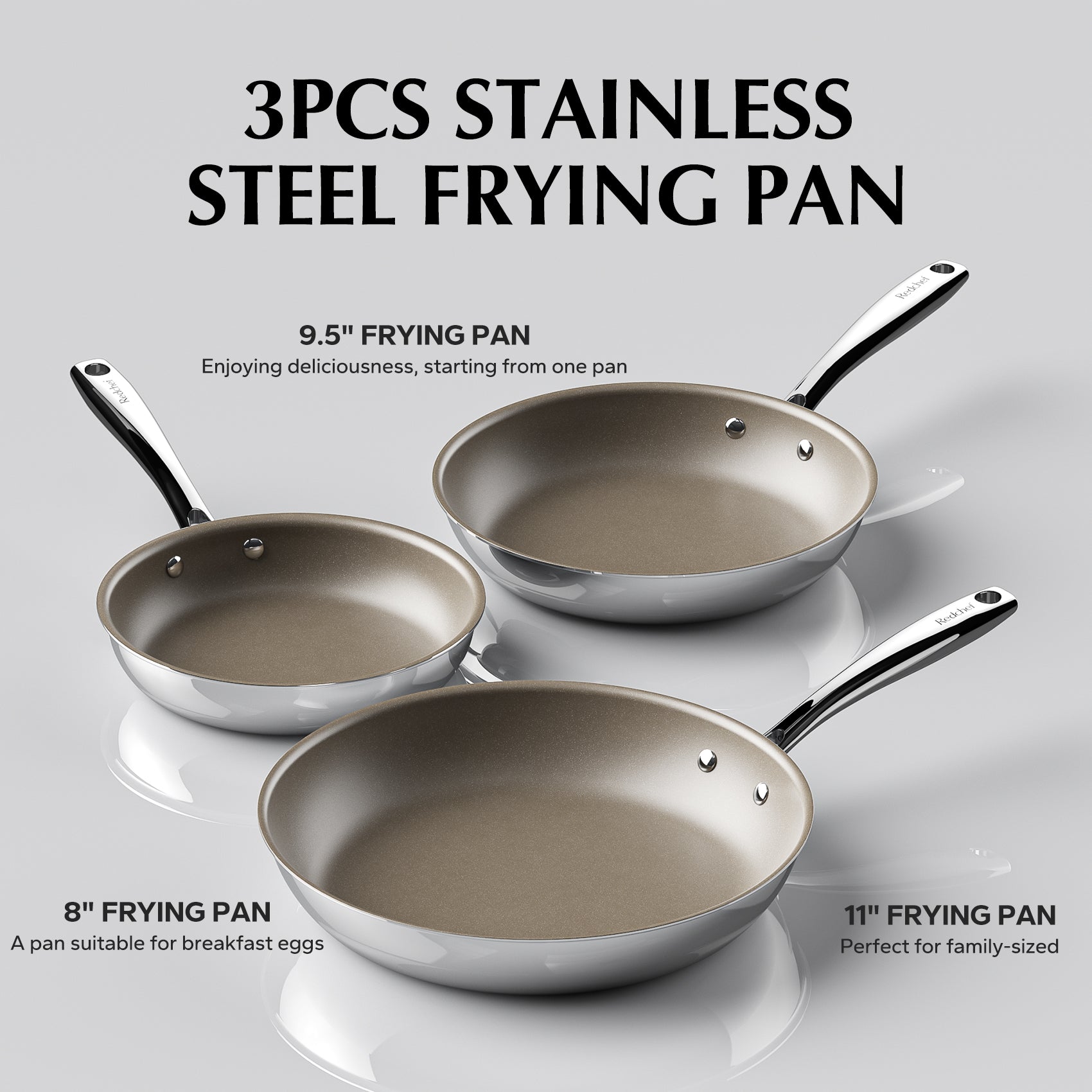 Redchef Titanium Ceramic Nonstick Frying Pan Set 8.5+10+11.5 Inch