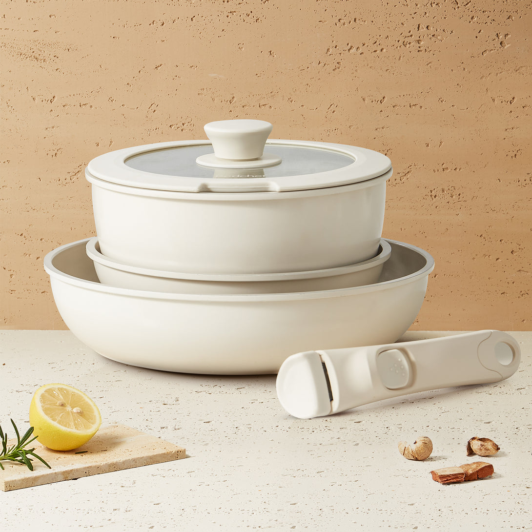 White Ceramic Frying Pan Korean Cookware Set Pot And Non Stick